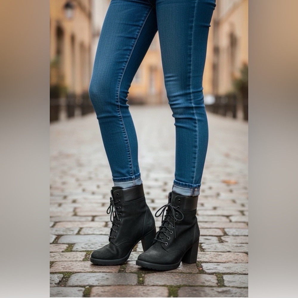 Timberland Women’s Heeled Lace Up Boots Size 7 Leather Very Nice